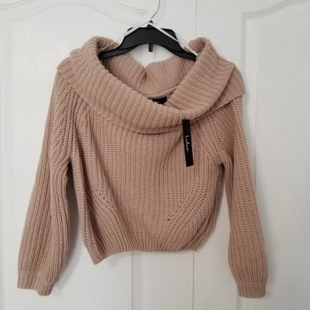 NWT Lulu's Chunky Knit Cropped Sweater Pink Size Small Cowl Neck